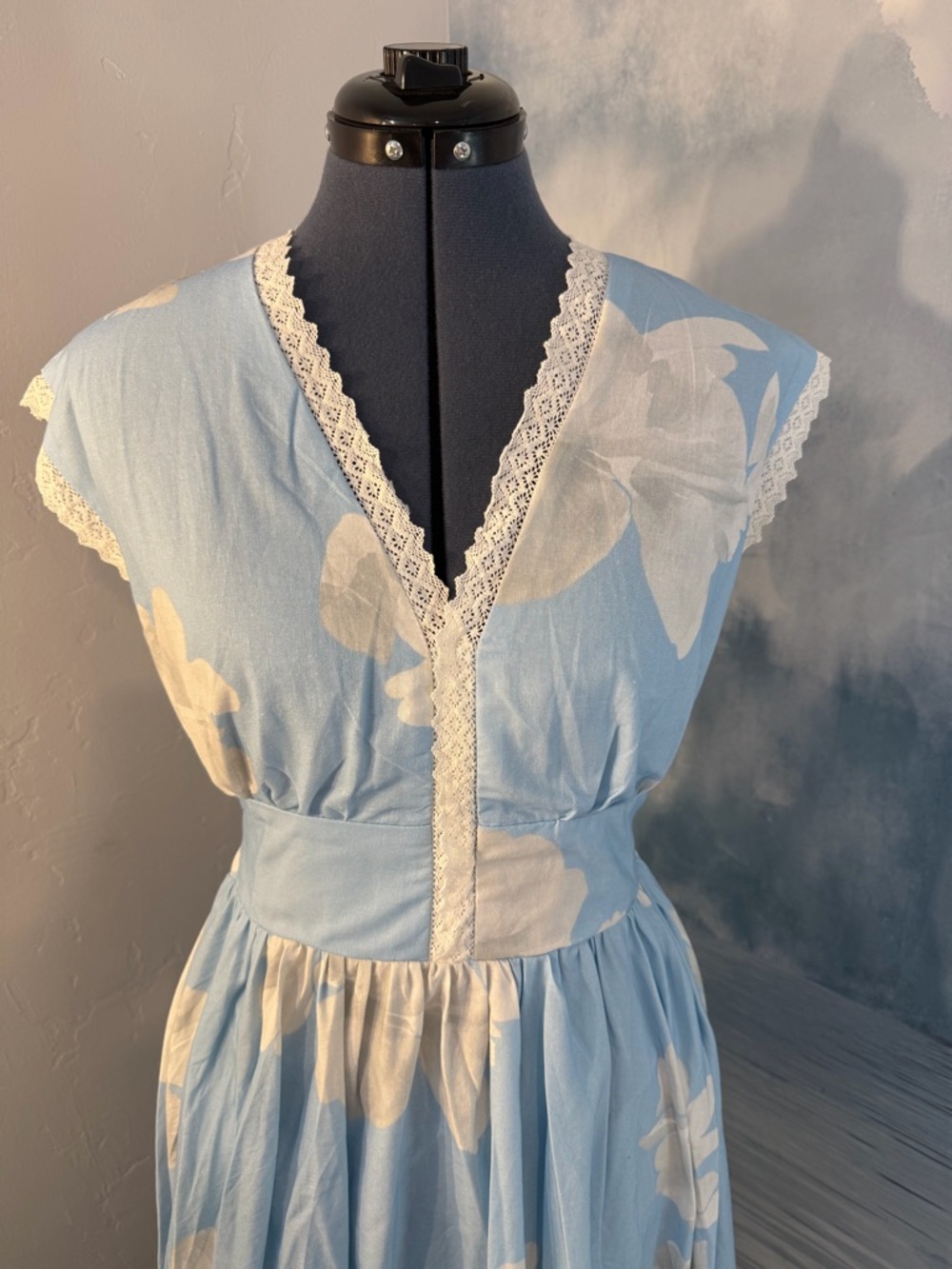 Sky Blue Floral Lace-Trim Maxi Dress 168 - Picture 3 of 7